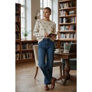 Loft Sz Small Knit Cotton Bobble Dot Sweater Preppy Casual Polk a Dot